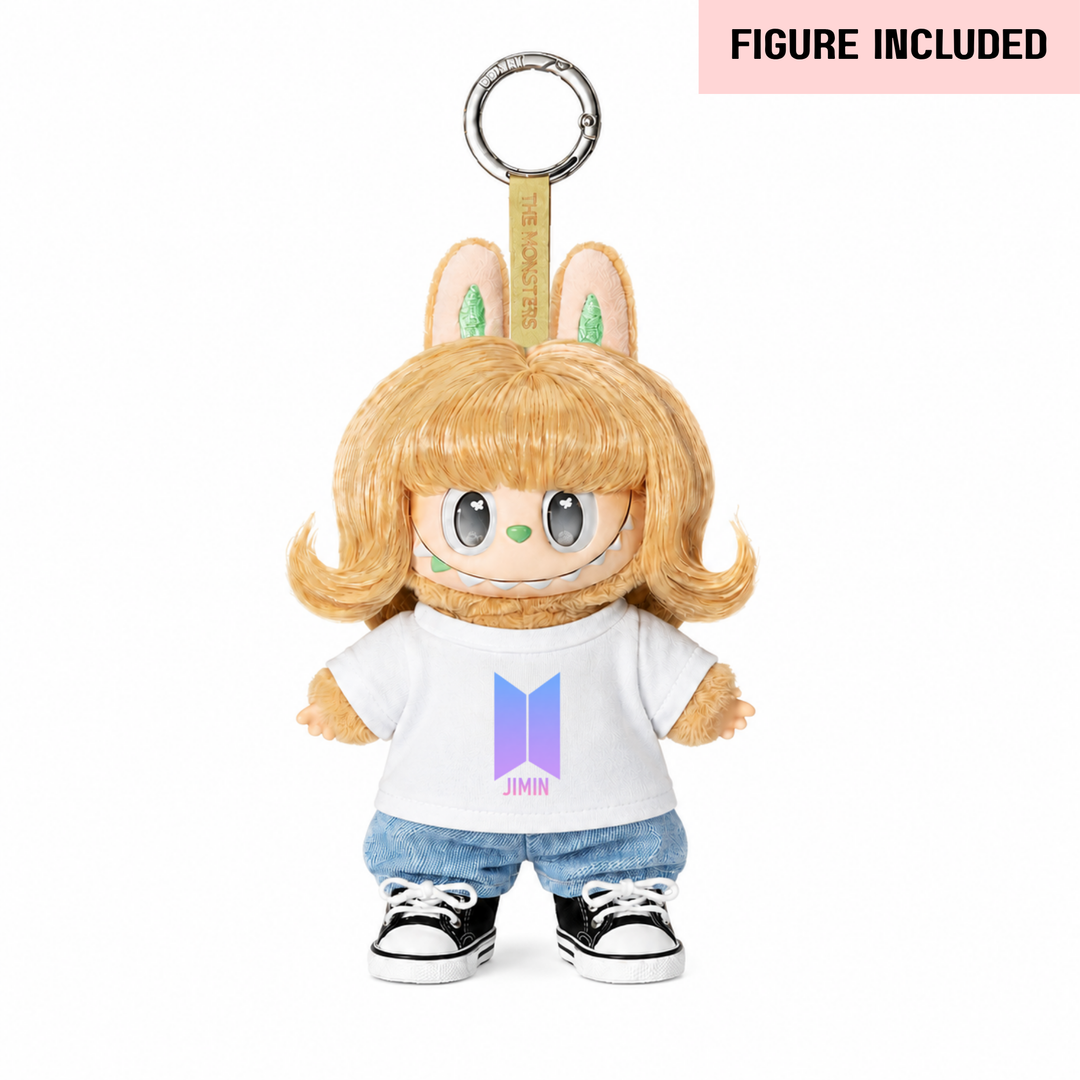 Labubu Fan Tee & Denim Shorts Outfit Set – Complete with Authentic Blue Prelude Figure