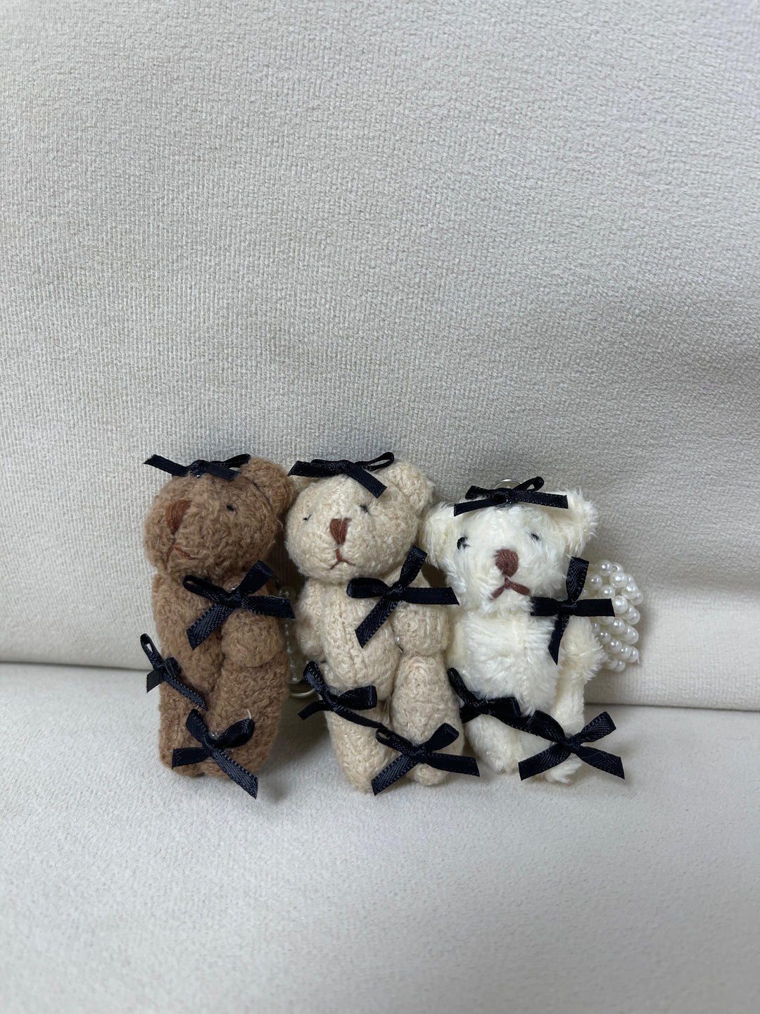 Pearly Teddy Bag Charm with Bow Tie