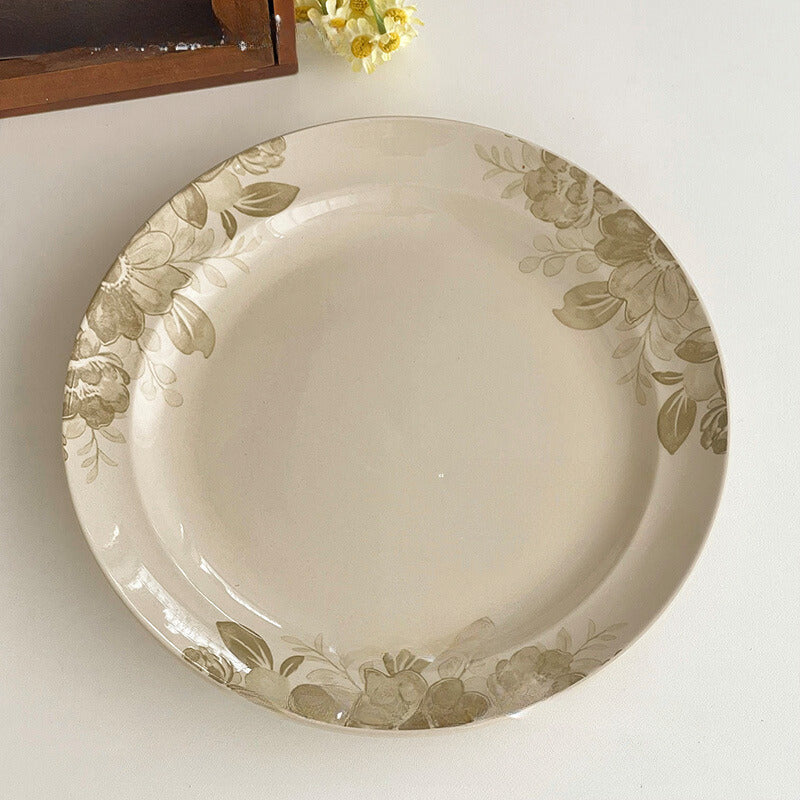 Elegant Taupe Floral Dinner Plate