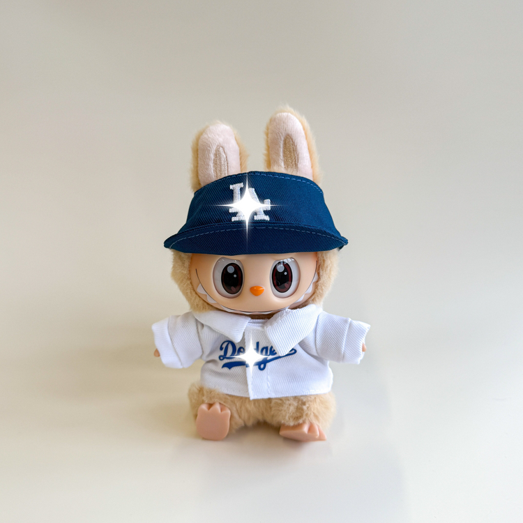 Labubu Baseball Outfit – Blue Jersey & Bucket Hat Set – Labubu plush doll outfit handmade kawaii Pop Mart collectible acce...