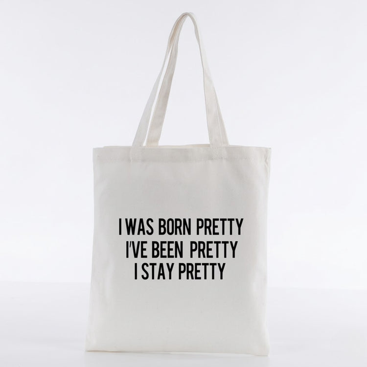 Heated Rivalry "I Stay Pretty" Slogan Canvas Tote Bag flat lay product shot – Lizzie & Friends