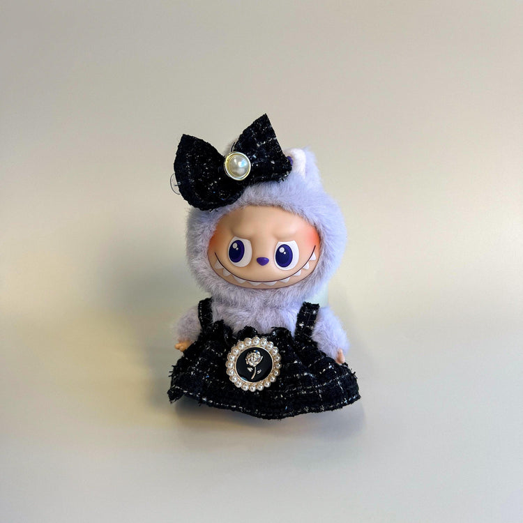 Labubu 4.0 Tweed Dress & Bow Set – Inspired Collection – Labubu 4.0 V4 handmade outfit accessory Pop Mart plush doll clothes