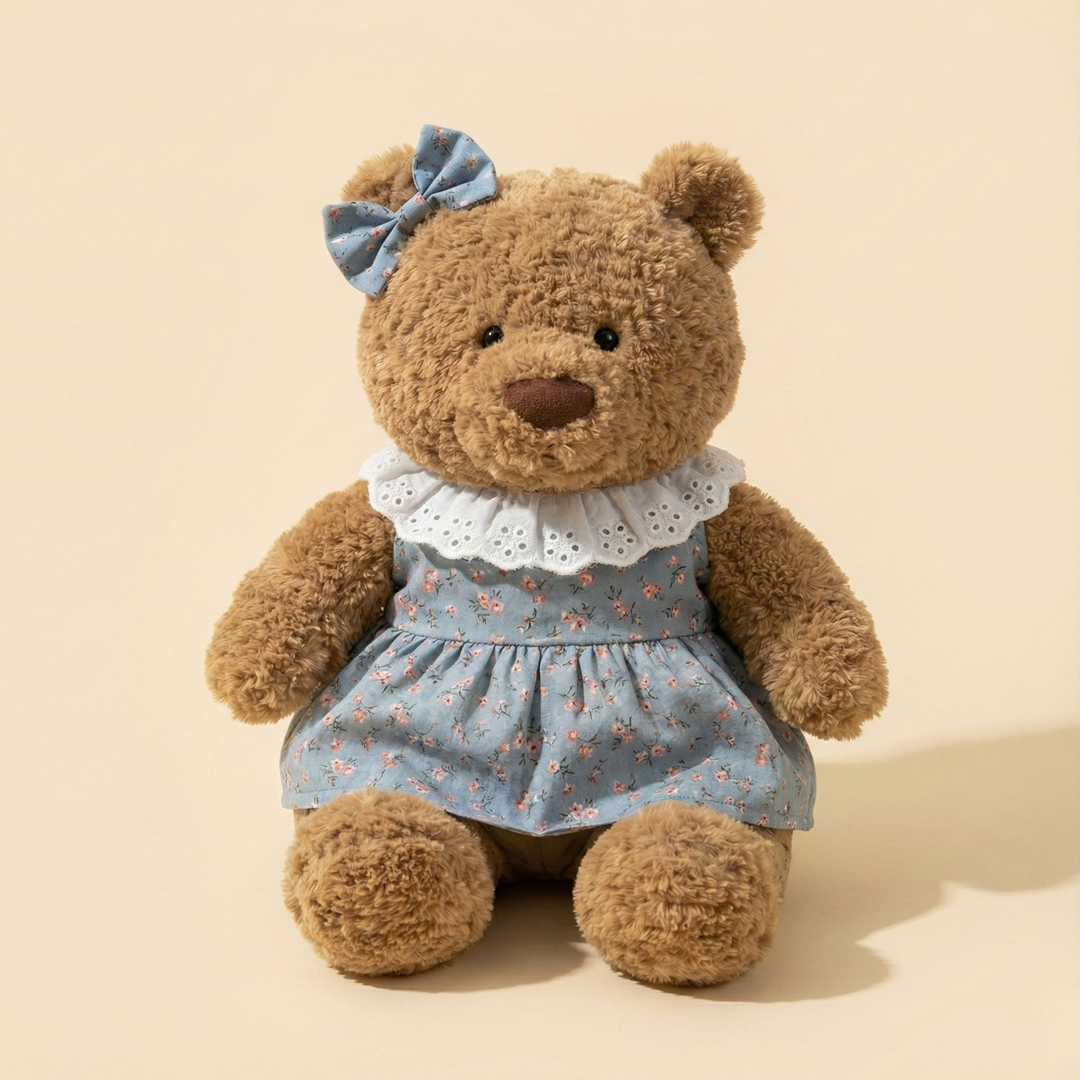 Jellycat Brown Bear Blue Floral Dress Outfit – Jellycat plush stuffed animal outfit handmade doll clothes accessory