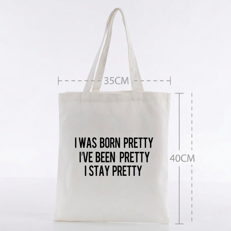 Heated Rivalry "I Stay Pretty" Slogan Canvas Tote Bag back view detail – Lizzie & Friends