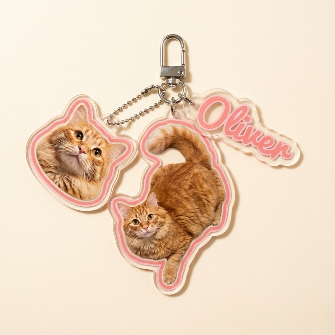 Custom Pet Portrait Acrylic Keychain size comparison – Lizzie & Friends