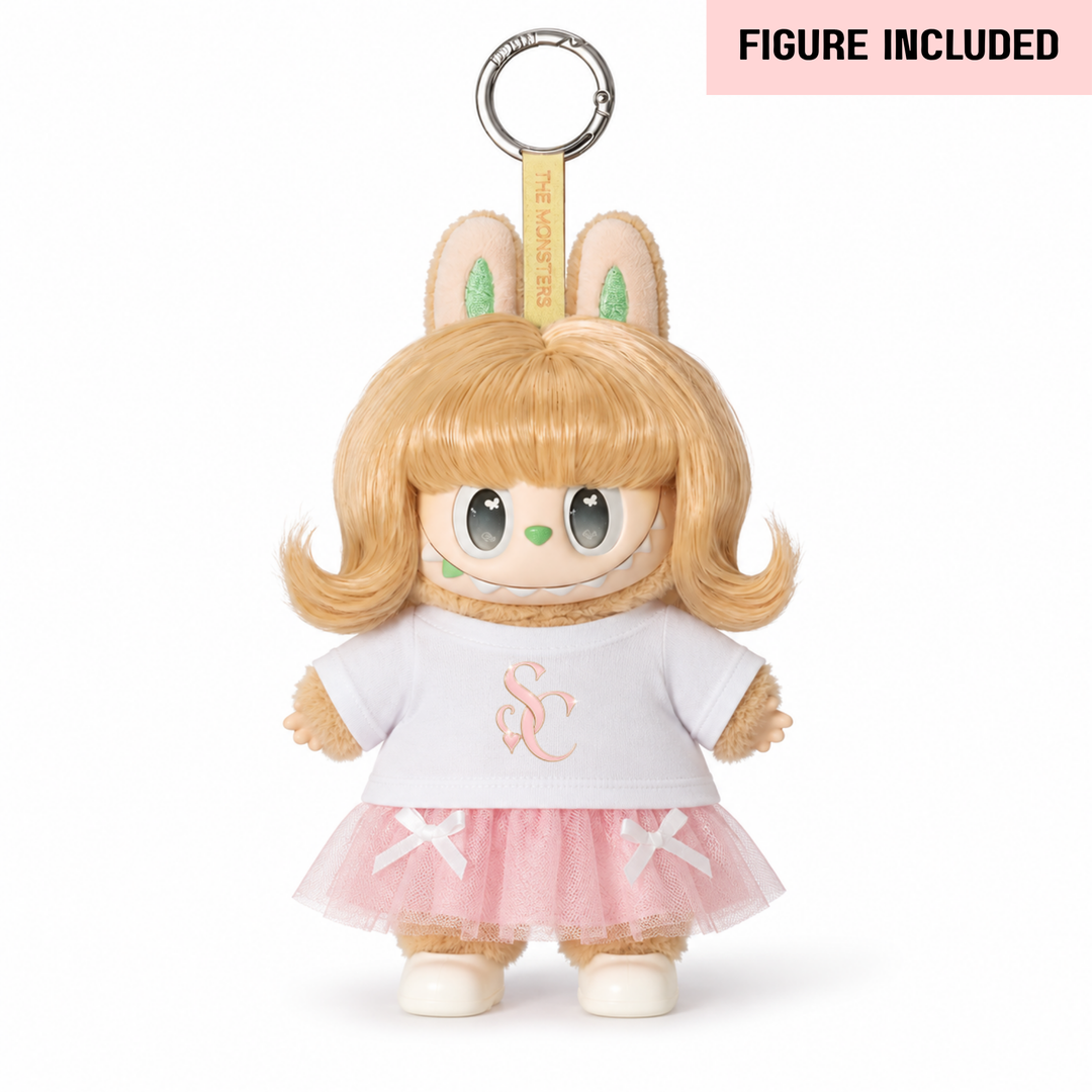 Labubu Monogram Tee & Pink Tulle Skirt Outfit Set – Complete with Authentic Blue Prelude Figure