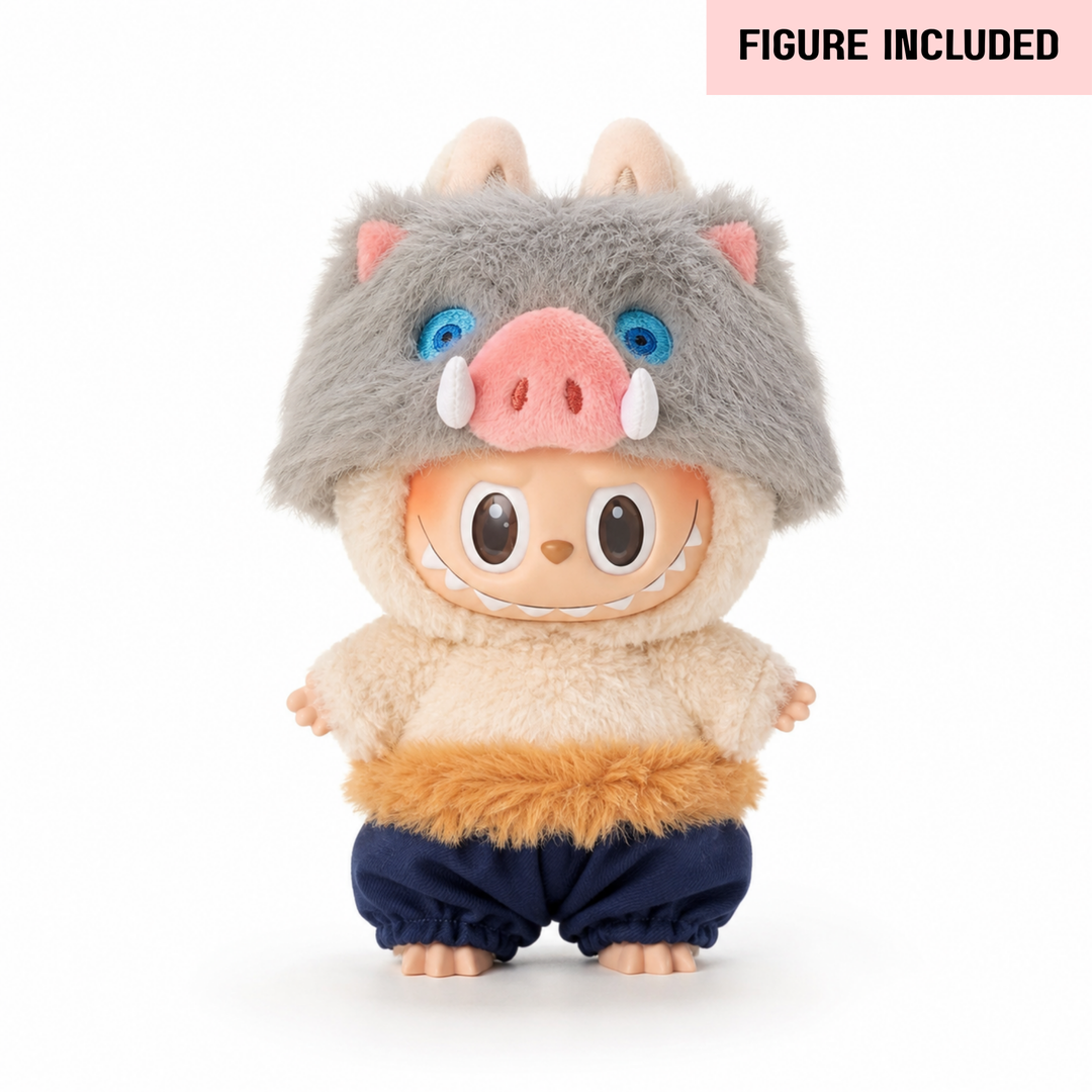 Labubu Demon Slayer Inosuke Boar Head Outfit Set – Complete with Authentic Exciting Macaron Soymilk Figure