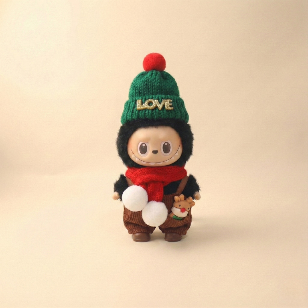 Labubu Pin For Love (V4) Holiday Love Knit Outfit – Labubu 4.0 V4 handmade outfit accessory Pop Mart plush doll clothes