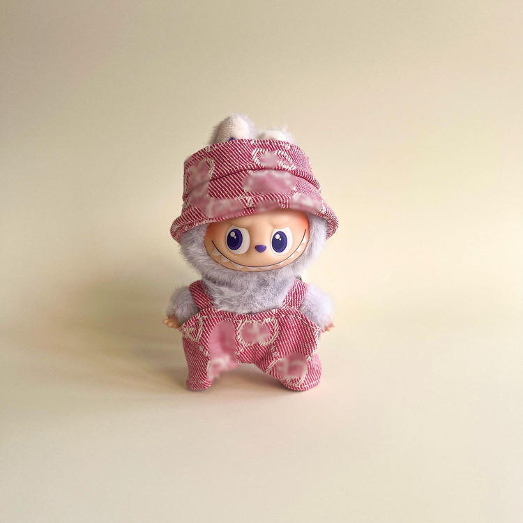 Labubu 4.0 Monogram Denim Jumpsuit Outfit – Labubu 4.0 V4 handmade outfit accessory Pop Mart plush doll clothes