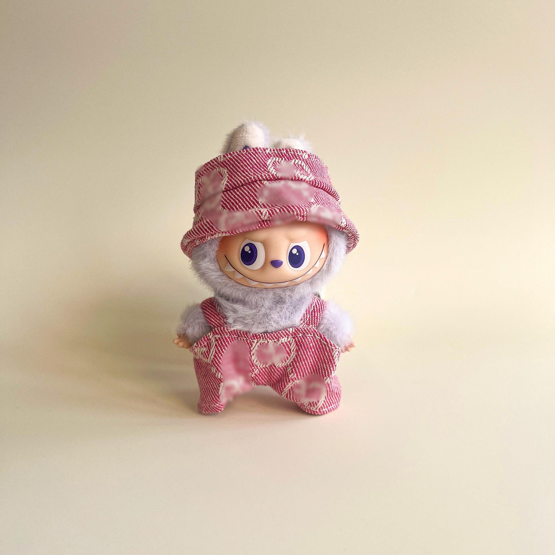 Labubu 4.0 Monogram Denim Jumpsuit Outfit – Labubu 4.0 V4 handmade outfit accessory Pop Mart plush doll clothes