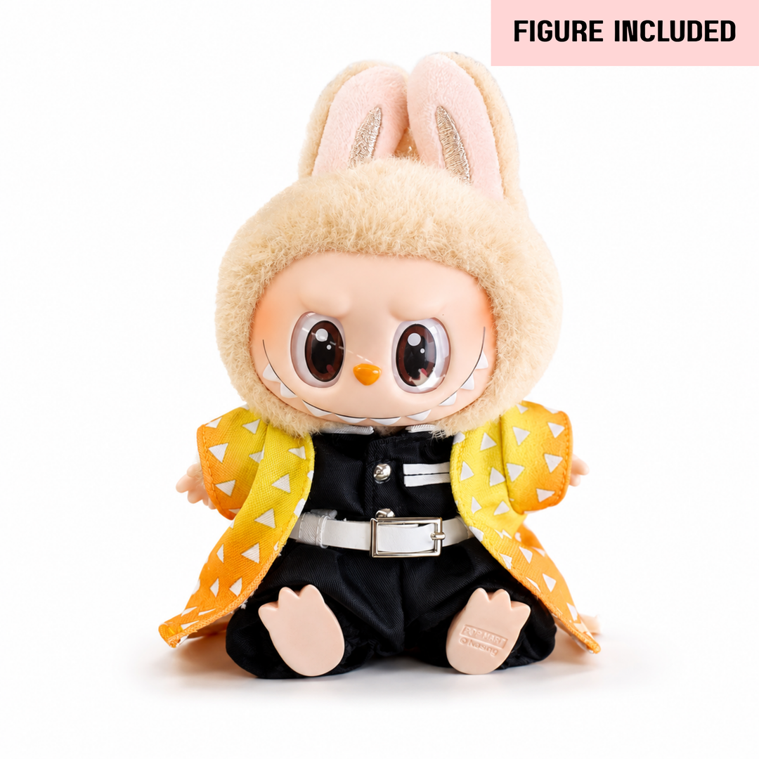 Labubu Demon Slayer Zenitsu Seated Outfit Set – Complete with Authentic Baba Figure