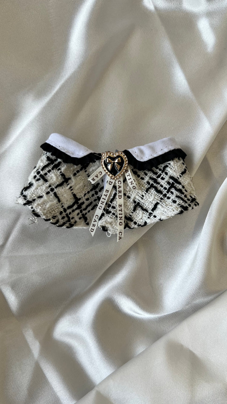 Labubu Classic Tweed Costume Set - Black and White with Matching Beret back view detail – Lizzie & Friends