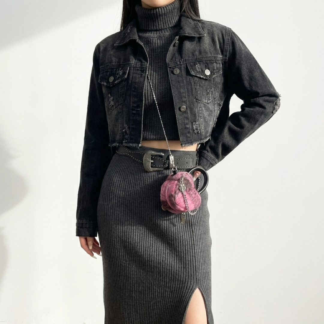 Pink Grunge Plush Heart Mini Bag