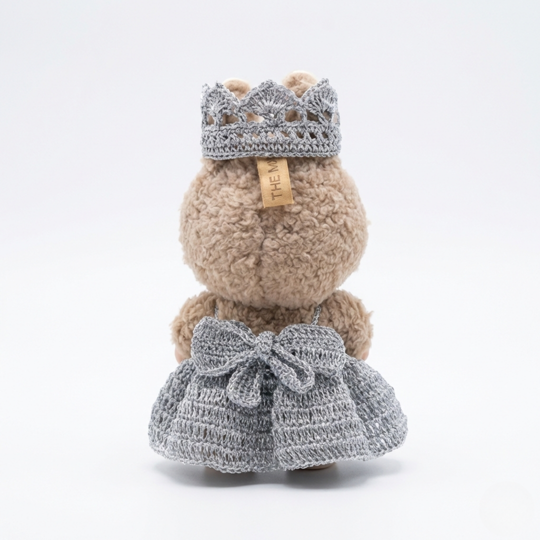 Labubu Metallic Silver Crochet Dress & Crown Set
