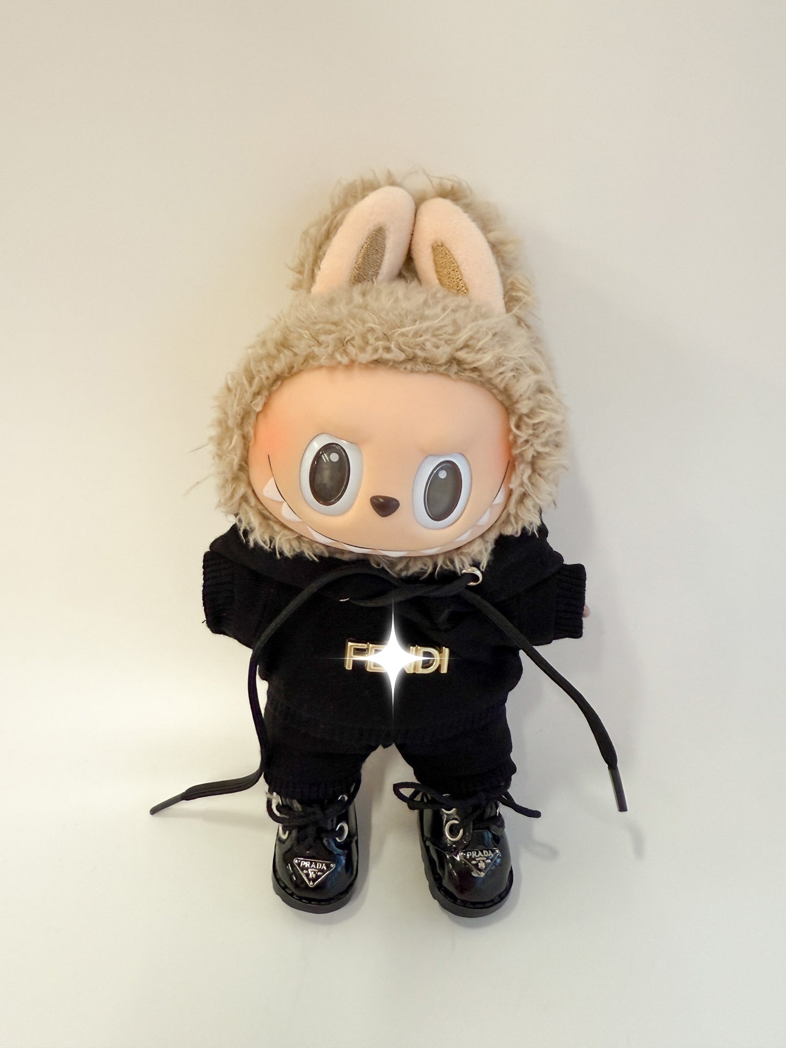 Labubu Black Tracksuit Set – Sporty Chic Edition – Labubu plush doll outfit handmade kawaii Pop Mart collectible accessory