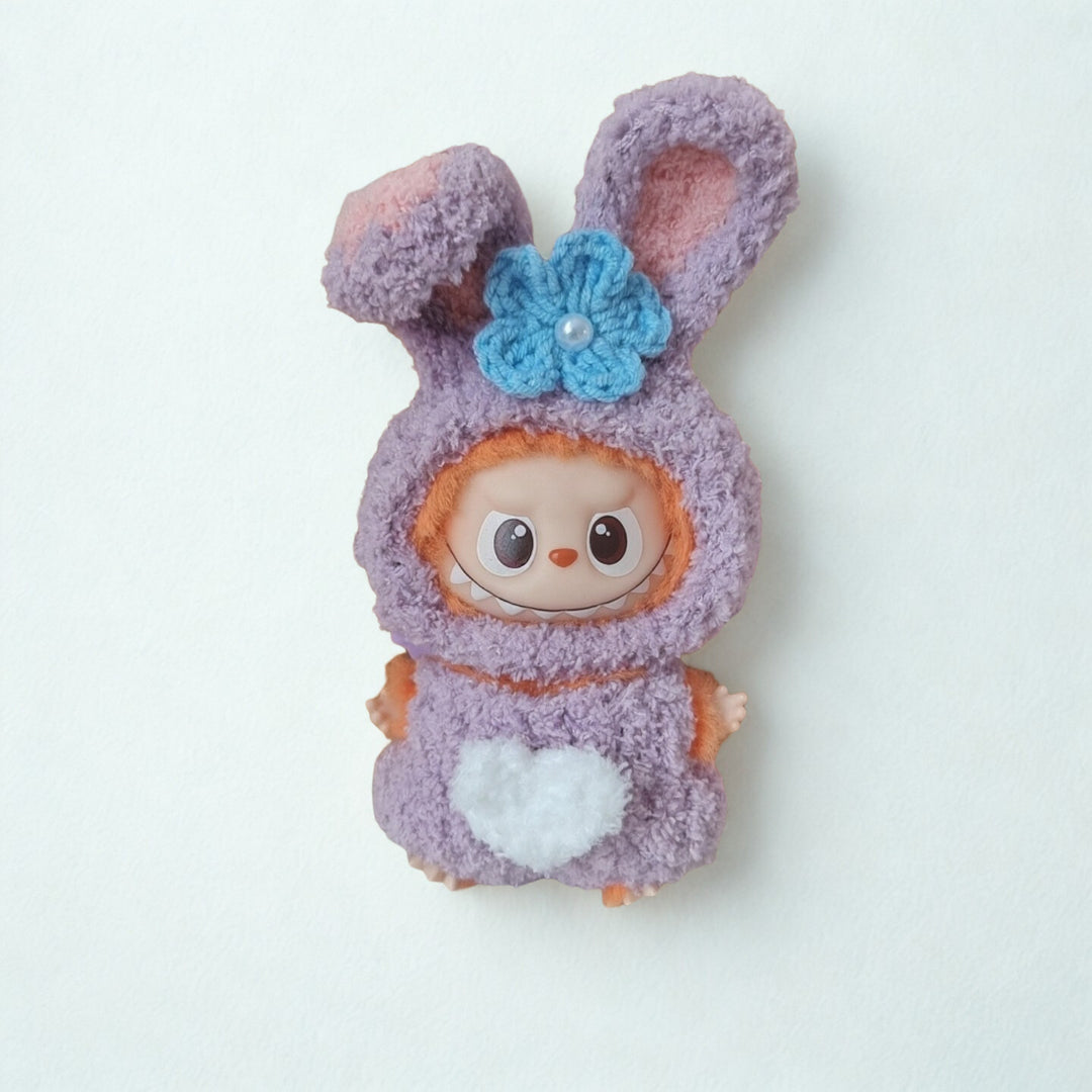 Labubu 4.0 Purple Bunny Outfit – Flower Accent – Labubu 4.0 V4 handmade outfit accessory Pop Mart plush doll clothes