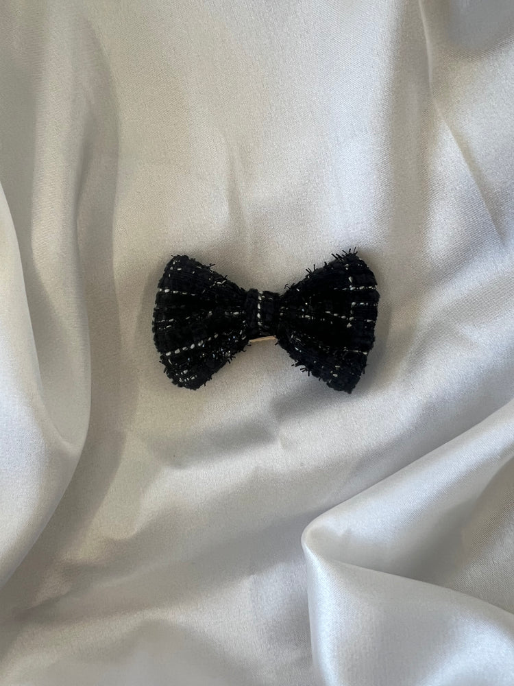 Labubu Classic Black Tweed Dress Set with Bow close-up detail shot – Lizzie & Friends