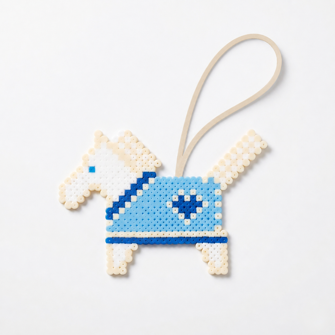 Blue & White Fuse Bead Horse Bag Charm