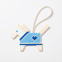 Blue & White Fuse Bead Horse Bag Charm