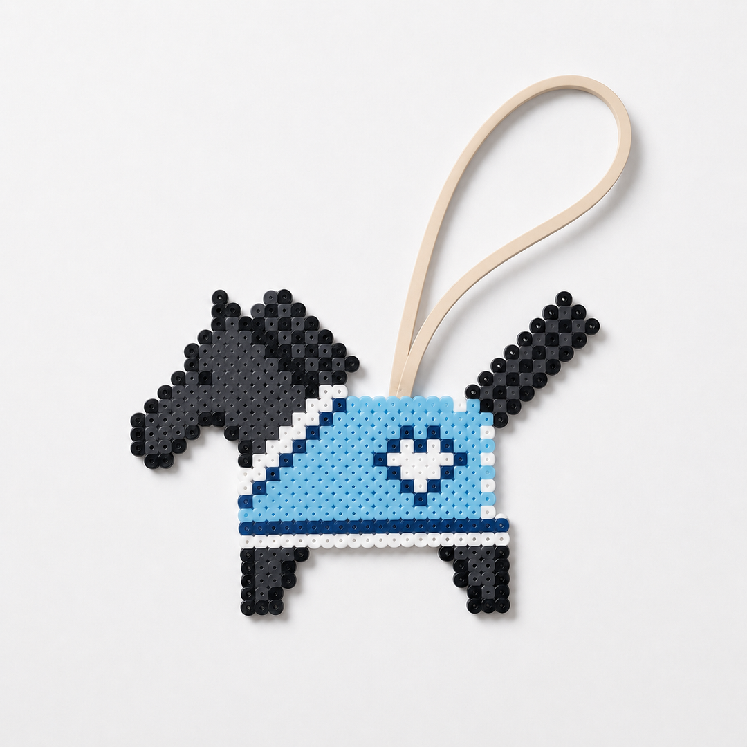 Black & Sky Blue Fuse Bead Horse Bag Charm