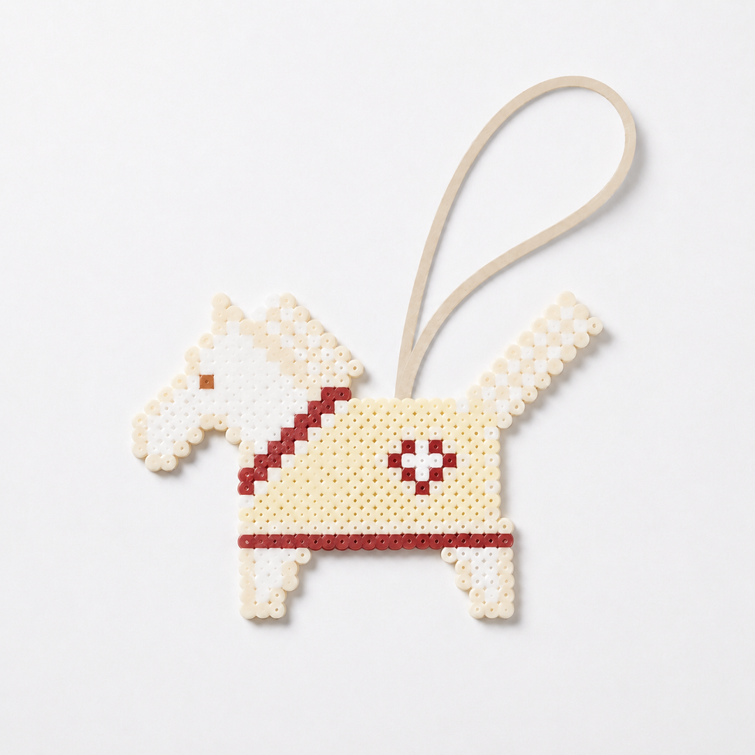 Cream & Red Fuse Bead Horse Bag Charm