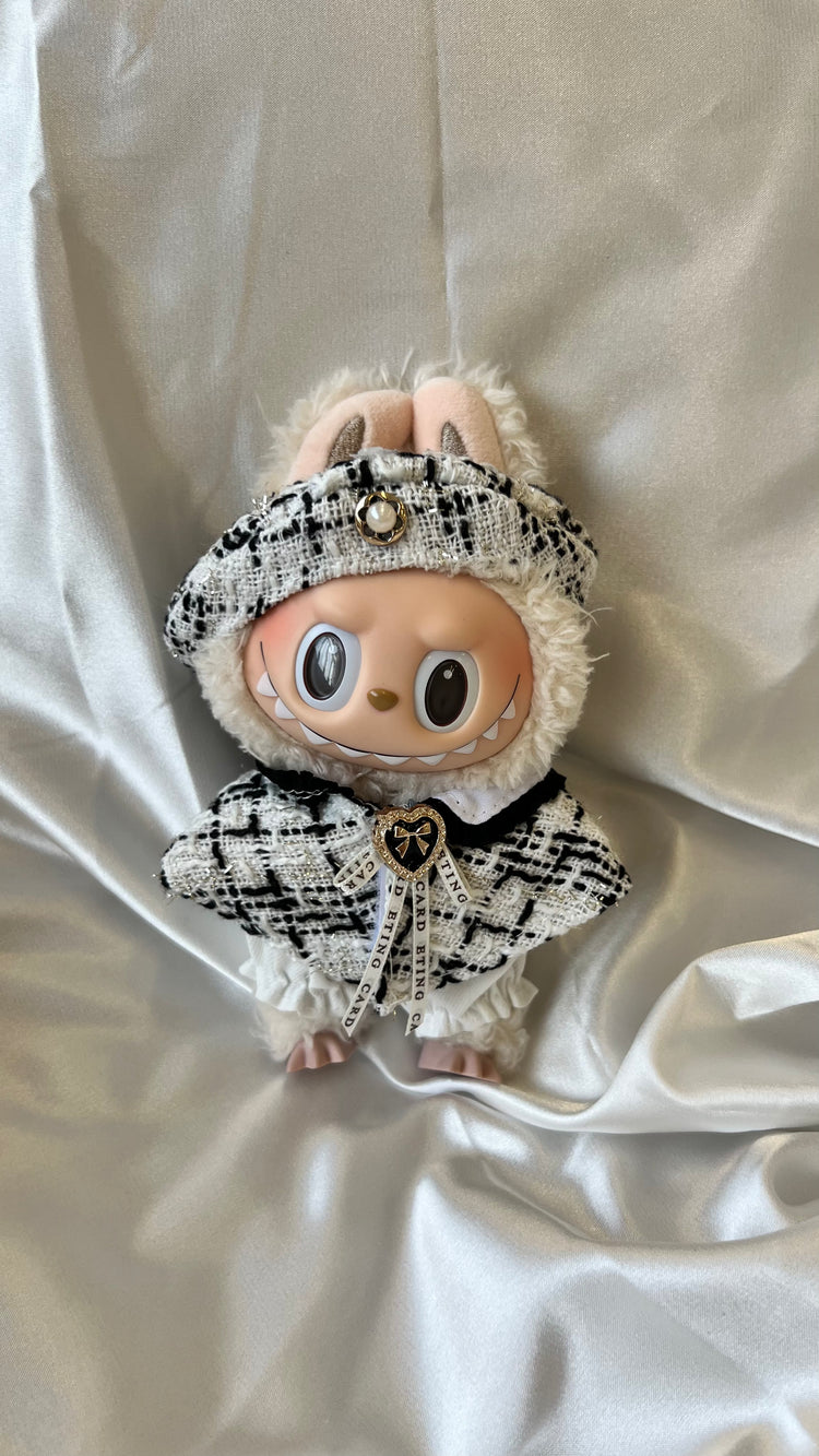 Labubu Classic Tweed Costume Set - Black and White with Matching Beret – Labubu plush doll outfit handmade kawaii Pop Mart...