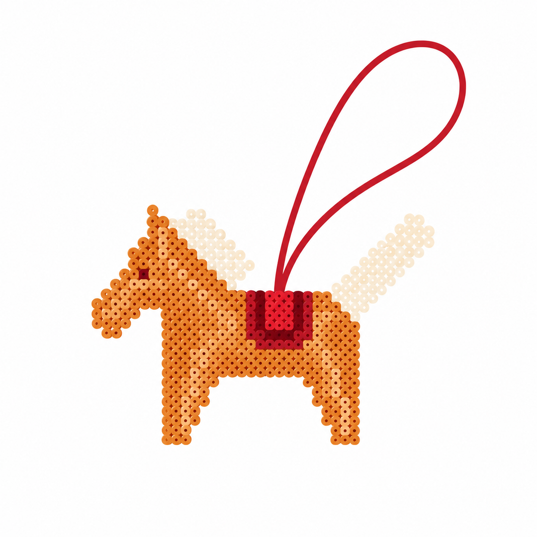 Golden & Red Fuse Bead Horse Bag Charm