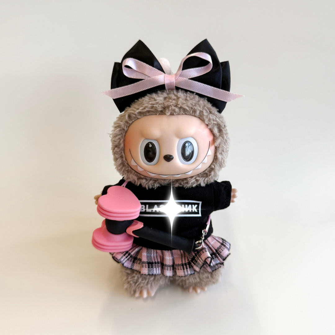 Labubu BP Inspired Outfit Set – Black Top (4 Items) – Labubu plush doll outfit handmade kawaii Pop Mart collectible accessory