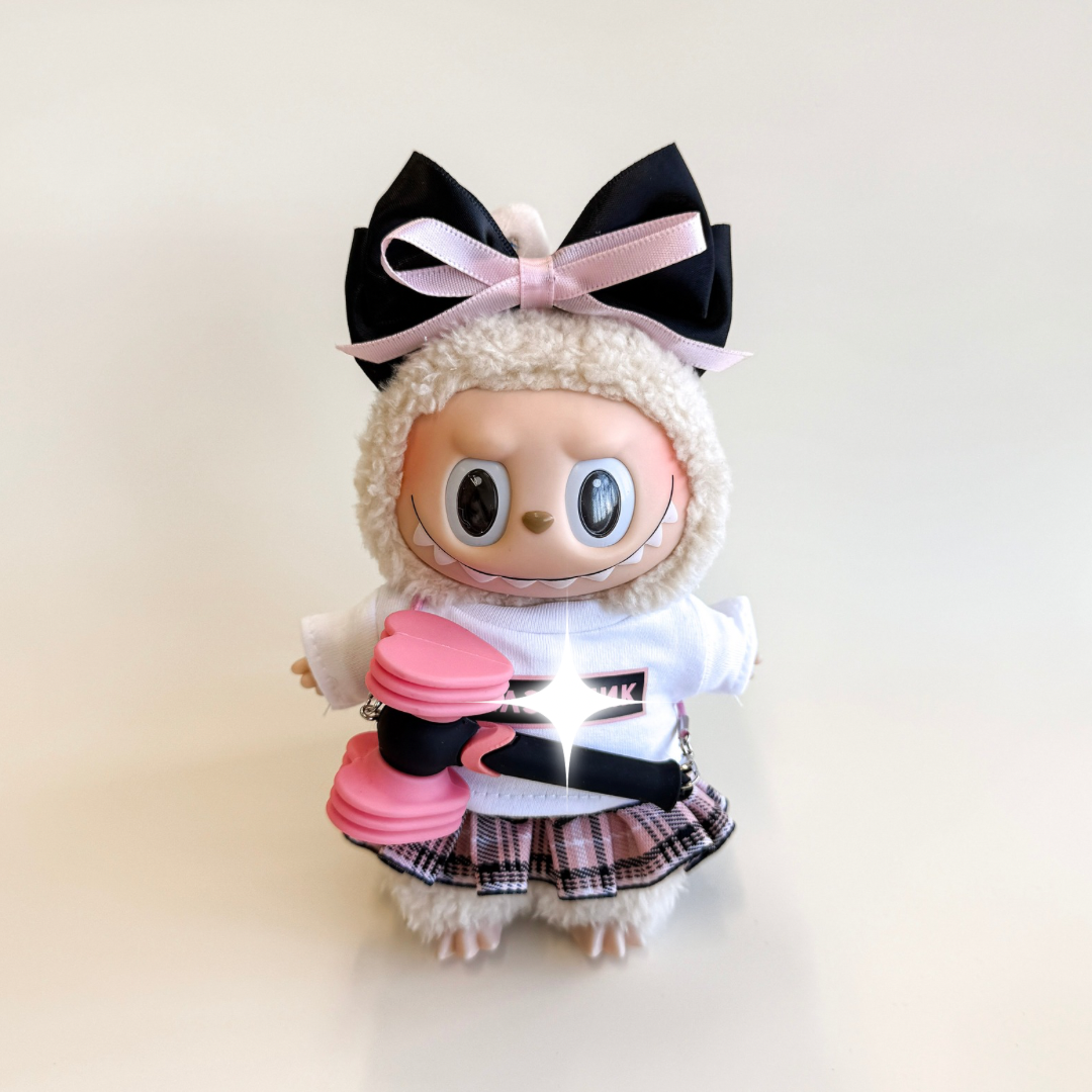 Labubu BP Inspired Outfit Set – White Top (4 Items) – Labubu plush doll outfit handmade kawaii Pop Mart collectible accessory