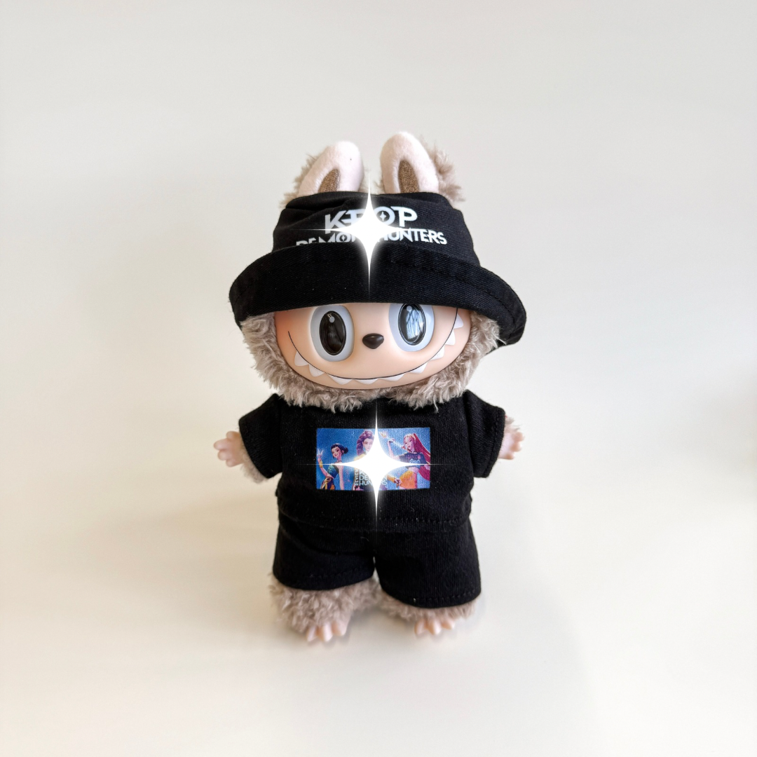 Labubu Black Hunters Inspired Outfit Set – Labubu plush doll outfit handmade kawaii Pop Mart collectible accessory