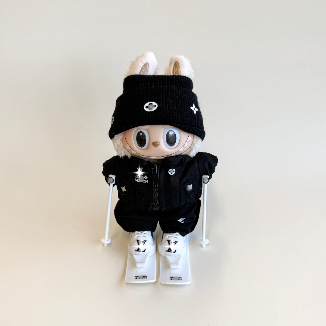 Labubu Black Ski Outfit Set – Labubu plush doll outfit handmade kawaii Pop Mart collectible accessory