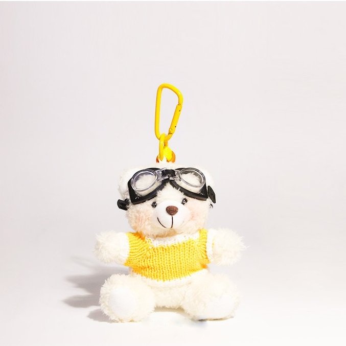 Yellow Sweater Aviator Bear Bag Charm