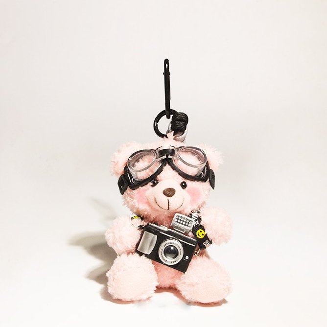 Pink Camera-Holding Aviator Bear Bag Charm