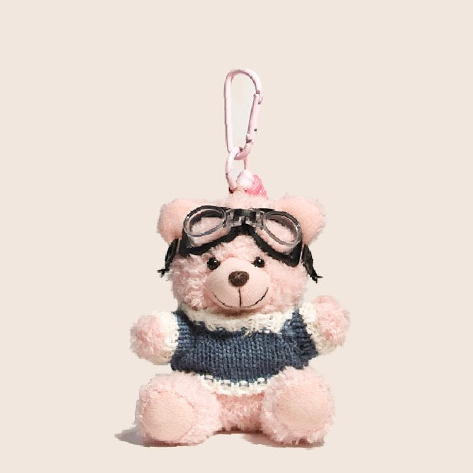 Blue Sweater Pink Aviator Bear Bag Charm