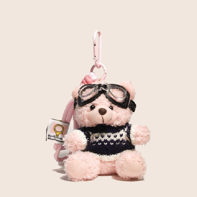 Black and White Sweater Pink Aviator Bear Bag Charm