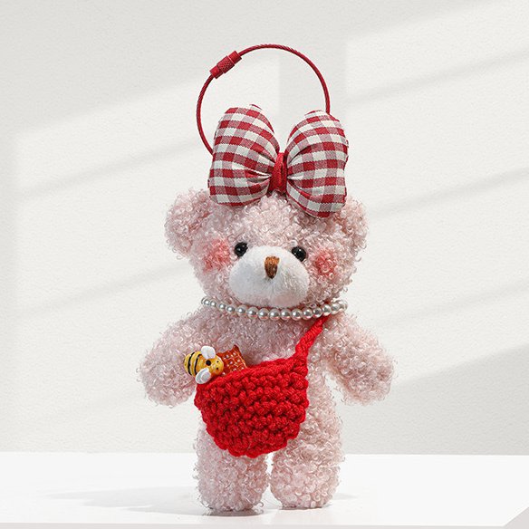 Gingham Bow Pink Teddy Bear Bag Charm