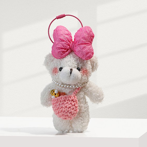 Pink Bow White Teddy Bear Bag Charm