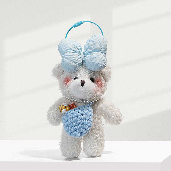 Blue Bow White Teddy Bear Bag Charm