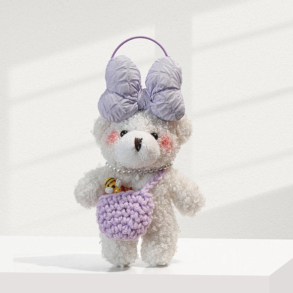 Lavender Bow White Teddy Bear Bag Charm