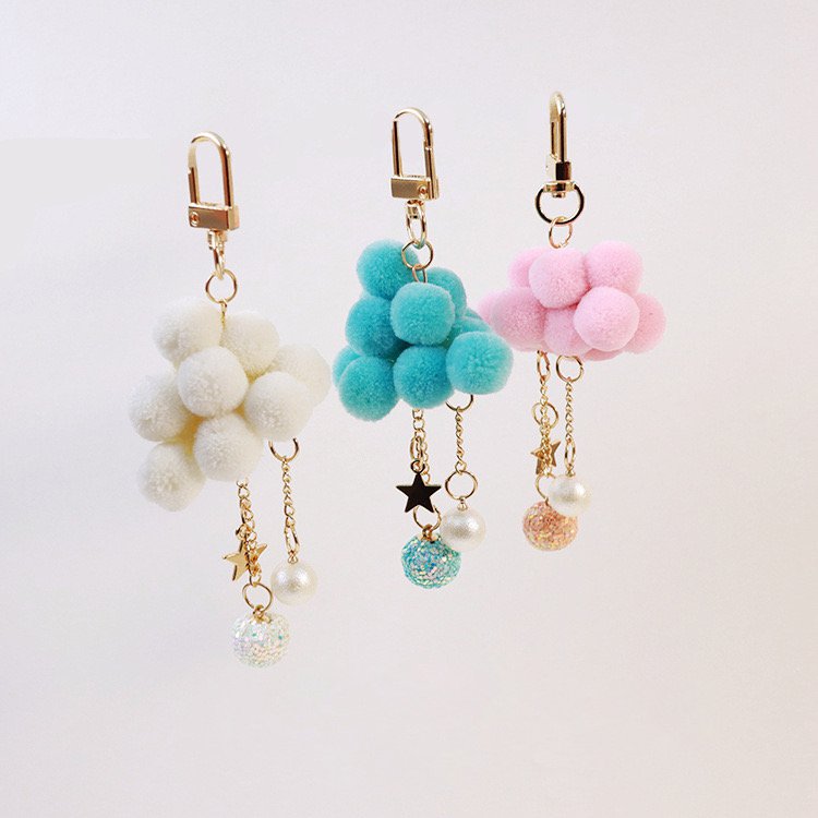 Whimsical Pom-Pom Cloud Bag Charm