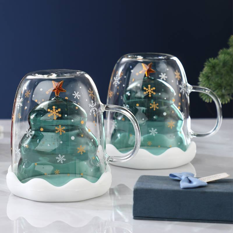 Snowy Christmas Tree Glass Mug