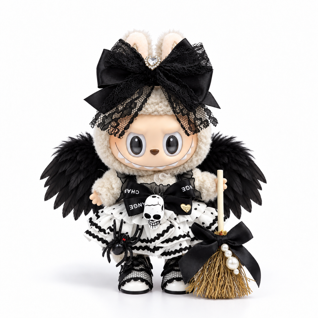 Labubu Black Lace Bow Winged Witch Outfit Set