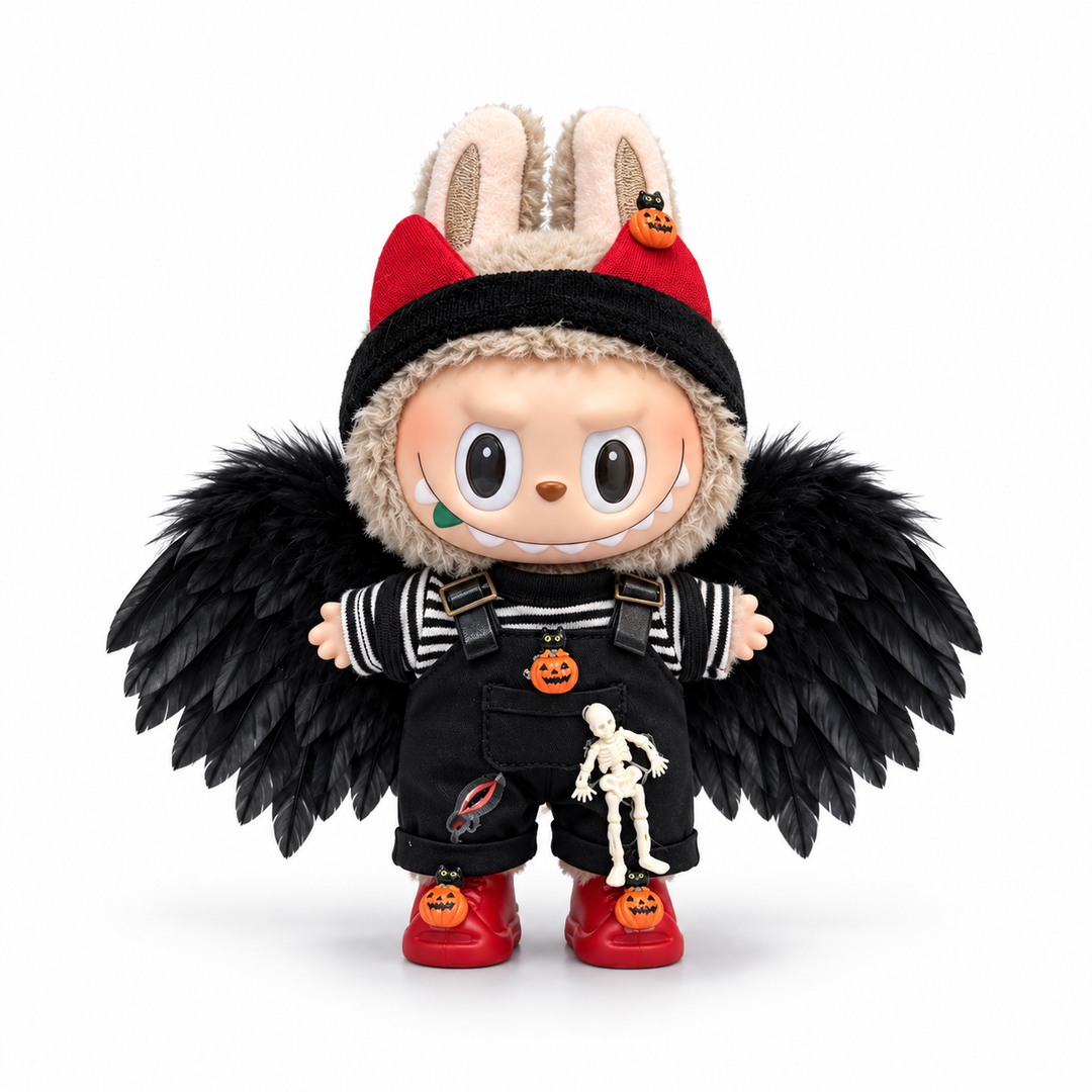 Labubu Black Wings Pumpkin Overalls Outfit Set