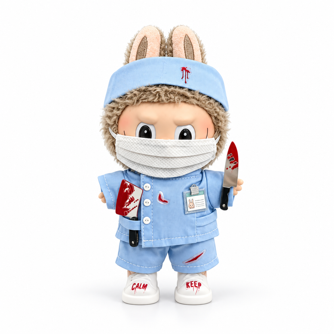Labubu Blue Scrubs Zombie Surgeon Outfit Set