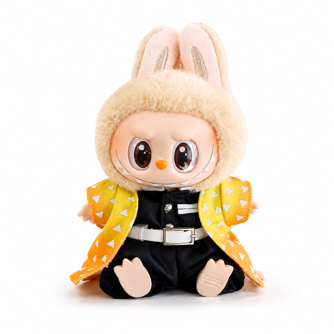 Labubu Demon Slayer Zenitsu Seated Outfit Set – Complete with Authentic Baba Figure