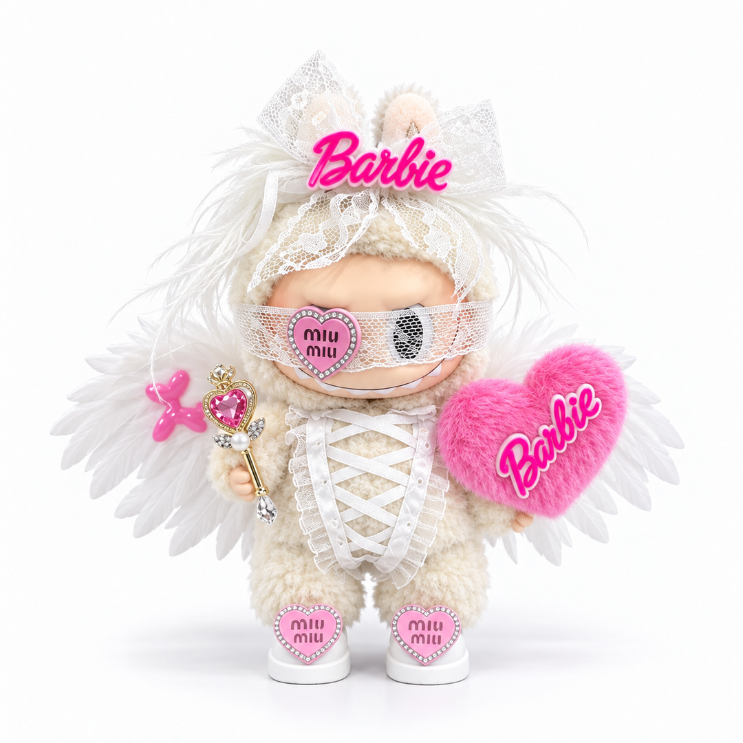 Labubu Lace Blindfold Pink Heart Angel Outfit Set