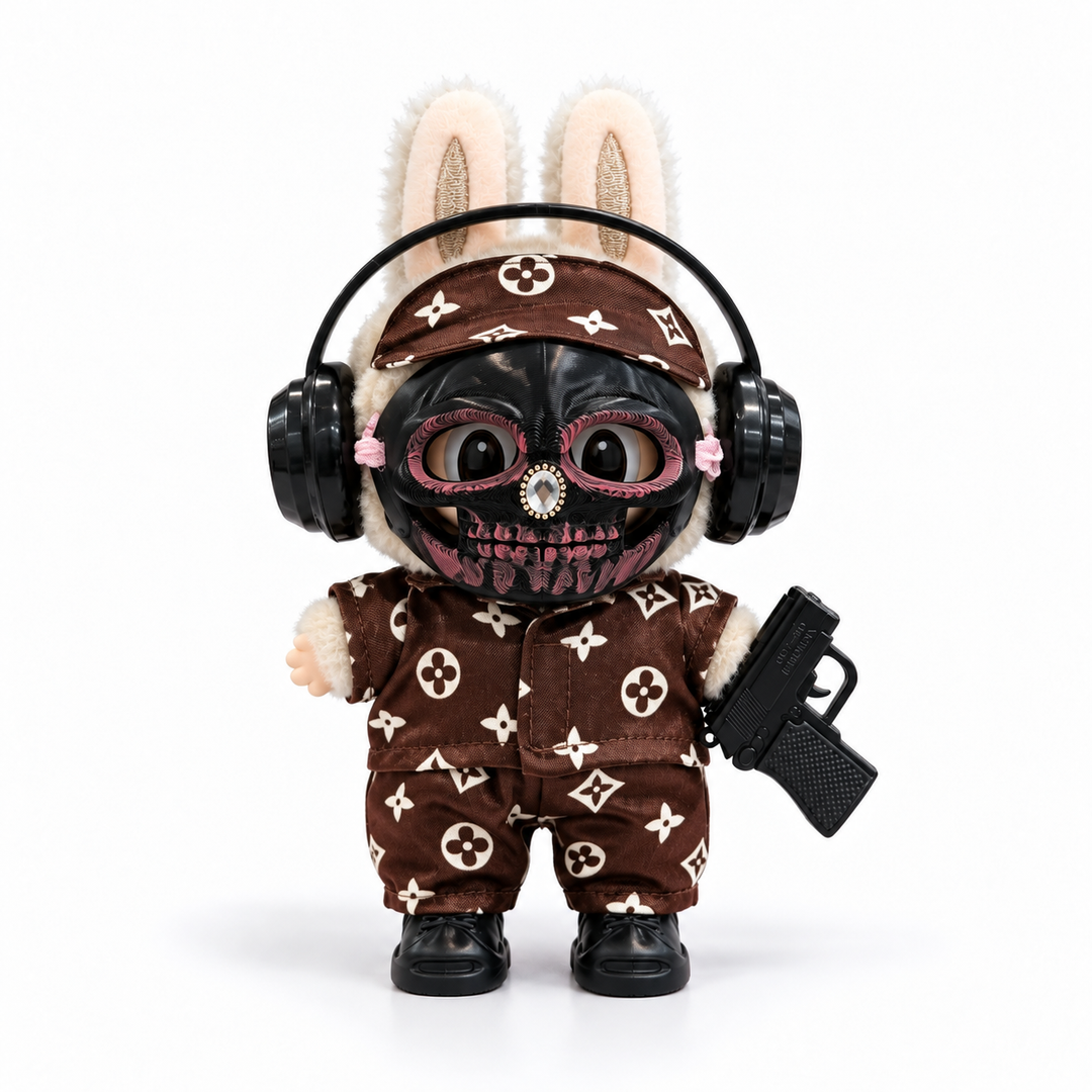 Labubu Monogram Print Skull Mask Outfit Set