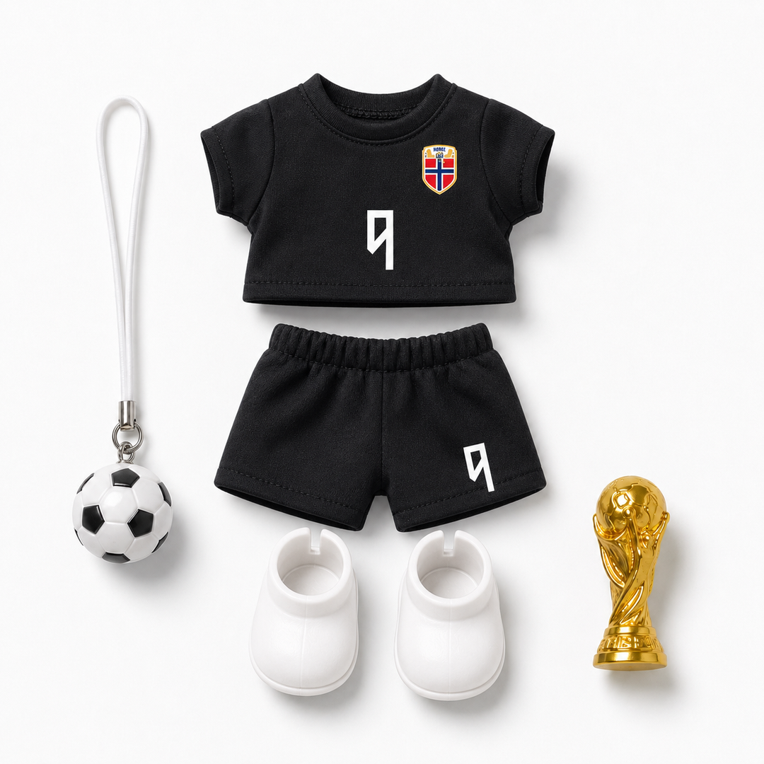 Labubu Norway #9 Black Football Outfit Set – Complete with Authentic Blue Prelude Figure