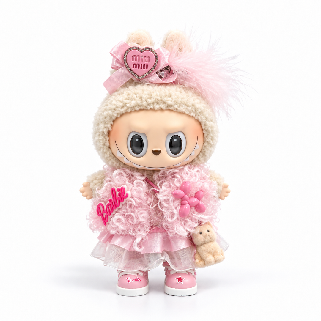 Labubu Pink Curly Fur & Tulle Outfit Set