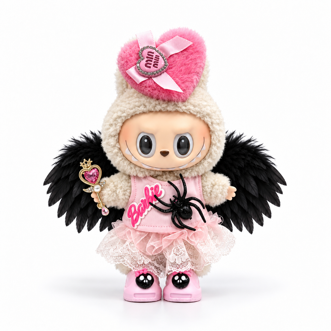 Labubu Pink Heart Beret Spider Fairy Outfit Set